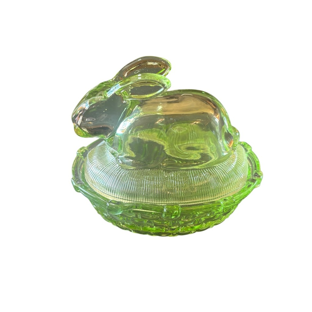 Green Bunny Candy Jar Trinket Dish with Lid nesting Easter - Picture 11 of 14